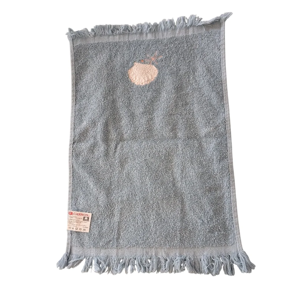 Cannon Vintage Royal 2pc Set Blue Cotton‎ Embroidered Satin Seashell Hand Towels